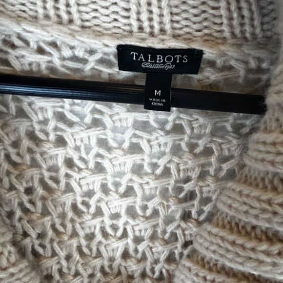 Talbots Women Sz M Ivory Cardigan Chunky Wool Alpaca Blend Sweater Wide Collar U - Picture 11 of 12
